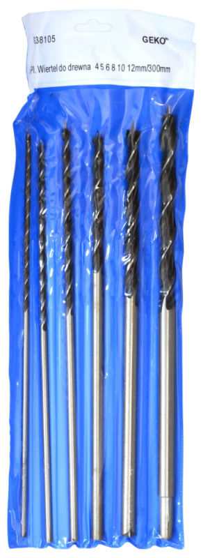 Sada vrtákov do dreva 4, 5, 6, 8, 10, 12 mm x 300 mm, 6-dielna, GEKO 1