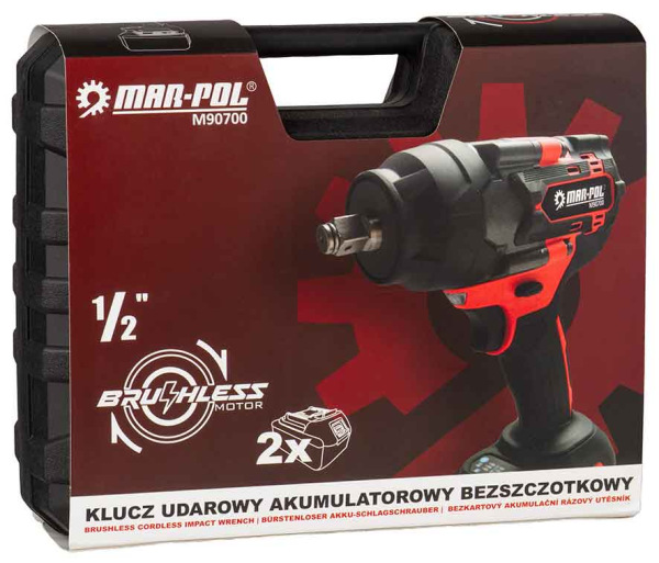 Akumulátorový rázový uťahovák 1/2", 1000Nm, 2x 4Ah, 1x nabíjačka, MAR-POL 15