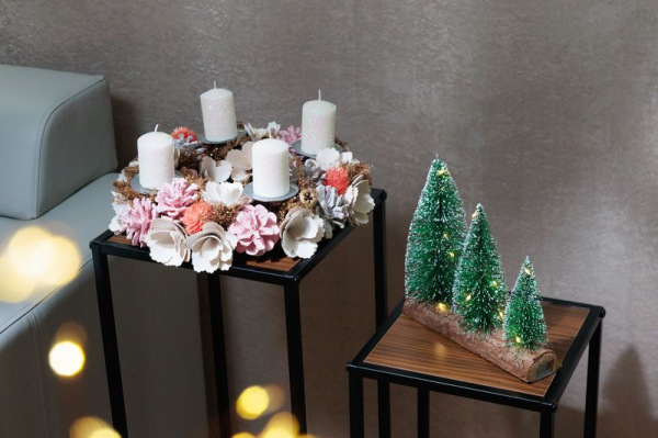 Veniec MagicHome Vianoce, adventný, ružovo-oranžový, 30 cm 3