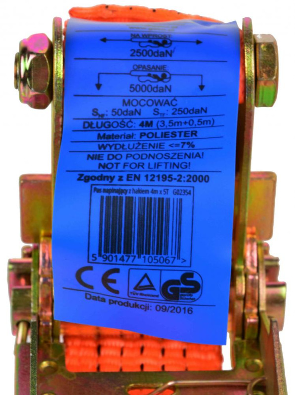 Remeň upínací s račňou 5000 kg, 2 háky, 50 mm x 4 m, GEKO 1