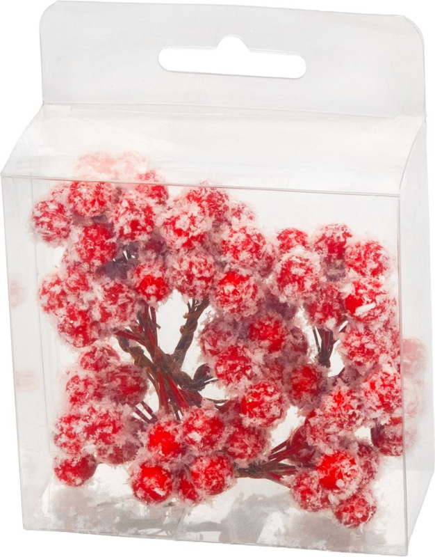 Dekorácia MagicHome Vianoce, bobule, zasnežené, červené, 9x9x4 cm, bal. 9ks 2