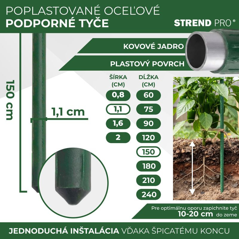 Tyč Garden SB 11/1500 mm, oceľ/plast, zelená, oporná k rastlinám a paradajkám 2