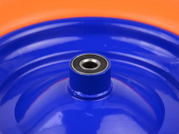 Polyuretánové plné koleso, otvor 12 mm, priemer 39 cm, šírka 9,5 cm, oranžové, s oskou 1