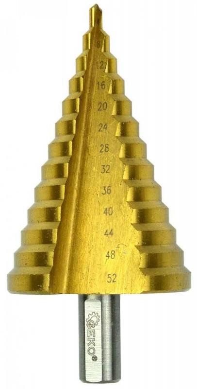 Vrták stupňovitý 4-52 mm do plechu, krok 4mm, TiN, GEKO