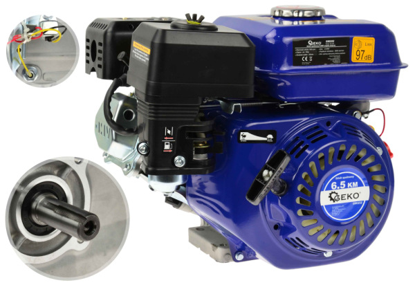 Benzínový štvortaktný spaľovací motor, objem 196 cm3, výkon 6,5 HP, hriadeľ 20 mm, GEKO 1