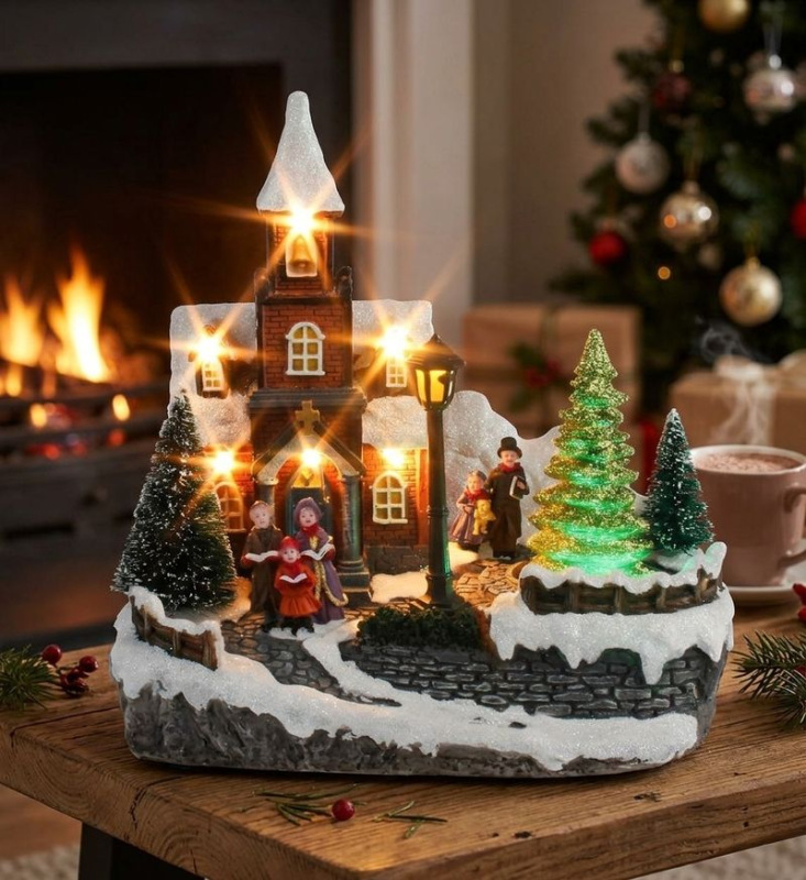 Dekorácia MagicHome Vianoce, Kostol, 8 LED meniaca farby, s melódiami, 3xAA, interiér, 21x14,50x20,8 1