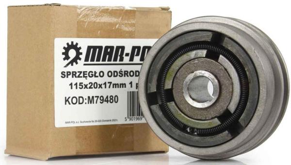 Odstredivá spojka pre motor, priemer 115 mm, hriadeľ 20 mm, 1 remenica, MAR-POL