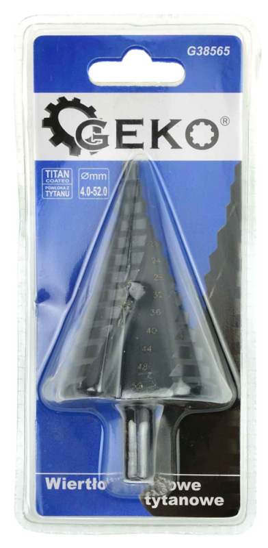 Vrták stupňovitý 4-52 mm do plechu, HSS TiAIN krok 4 mm, špirálová drážka, GEKO 2