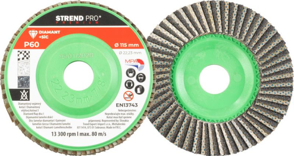 Kotúč Strend Pro Premium 115 x 22 mm, brúsny, P60, diamantový, lamelový