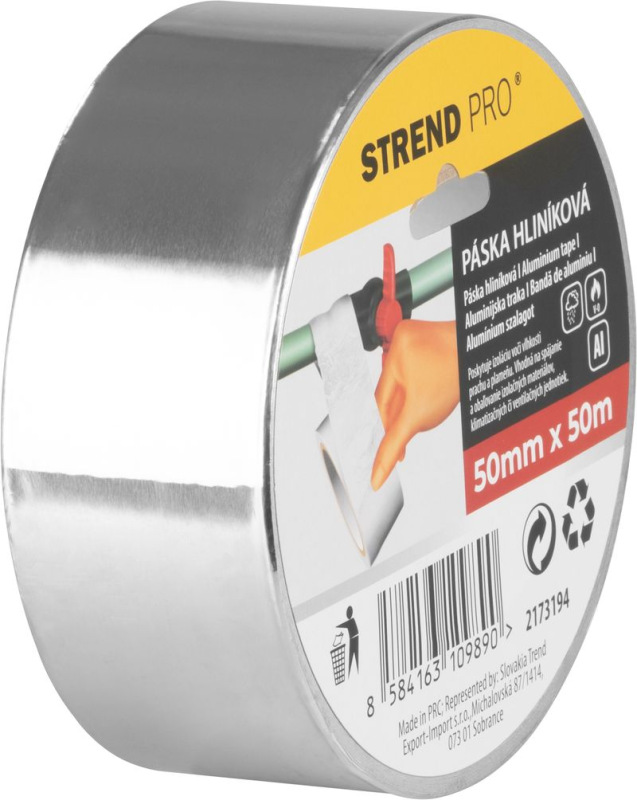 Páska Strend Pro, 50 mm, L-50 m, Alu, zosilnená, lepiaca, hliniková 2