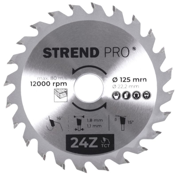Kotúč Strend Pro TCT 125x1.8x22.2 mm 24Z, na drevo, pílový, SK plátky