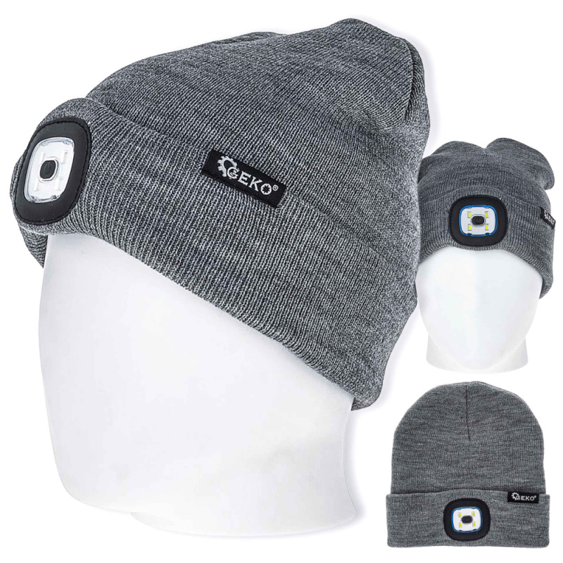 Zimná čiapka s LED svetidlom, sivá, GEKO 3