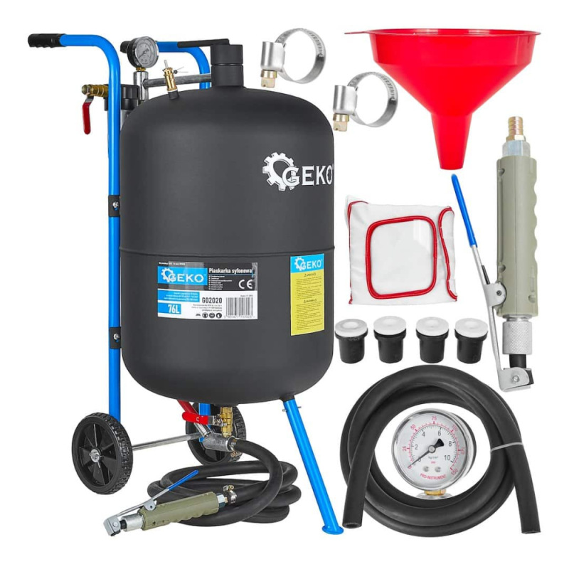 Pieskovačka, 76 l, pracovný tlak 4,1-8,6 barov, spotreba vzduchu 170-700 l/min, GEKO