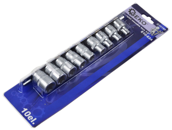 Sada 1/2" hlavíc TORX, 10-dielna E10 - E24 na lište, GEKO 3