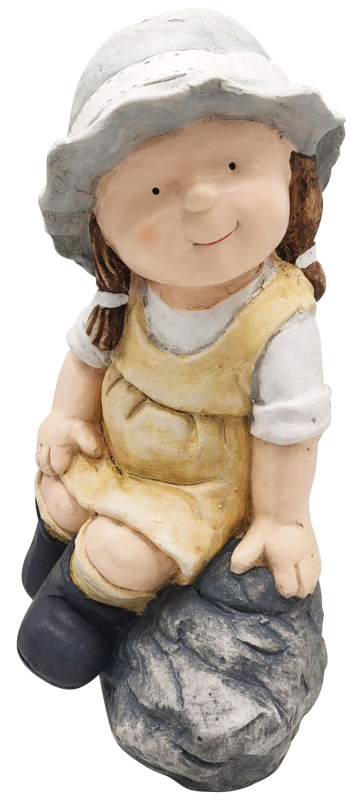 Dekorácia MagicHome Gecco, Dievčatko na kameni, magnesia, 29x21x42 cm
